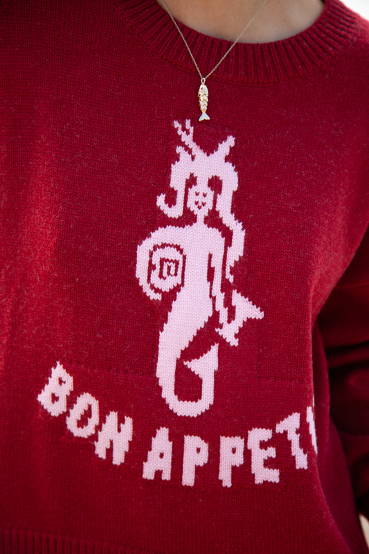 Bon Appetit Mermaid Knit Sweater - Bright Burgundy | W/S Pack of 5