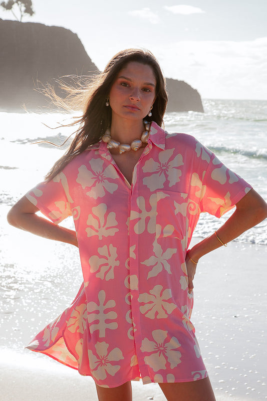 Hibiscus Pink Shirt Dress