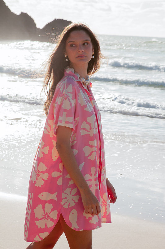 Hibiscus Pink Shirt Dress