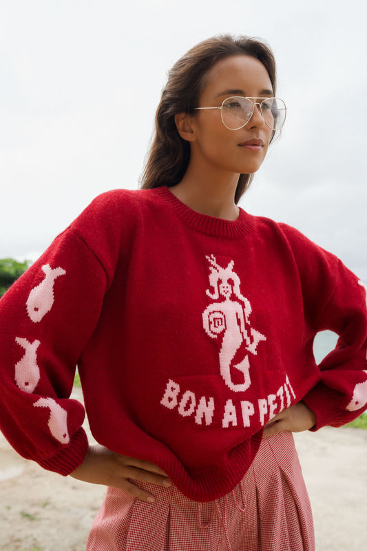 Bon Appetit Mermaid Knit Sweater - Deep Red | Wholesale Pack of 3
