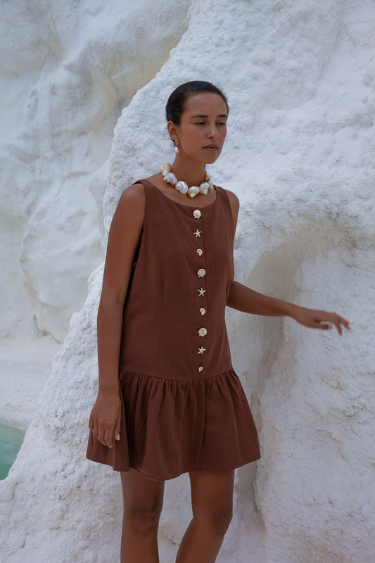 Lila Drop Waist Dress- Brown - WS Pack of 5