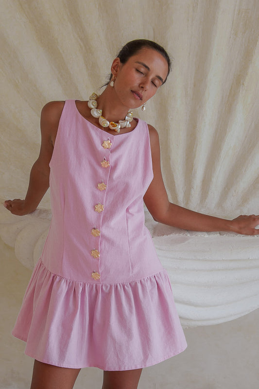 Lila Drop Waist Dress- Pink