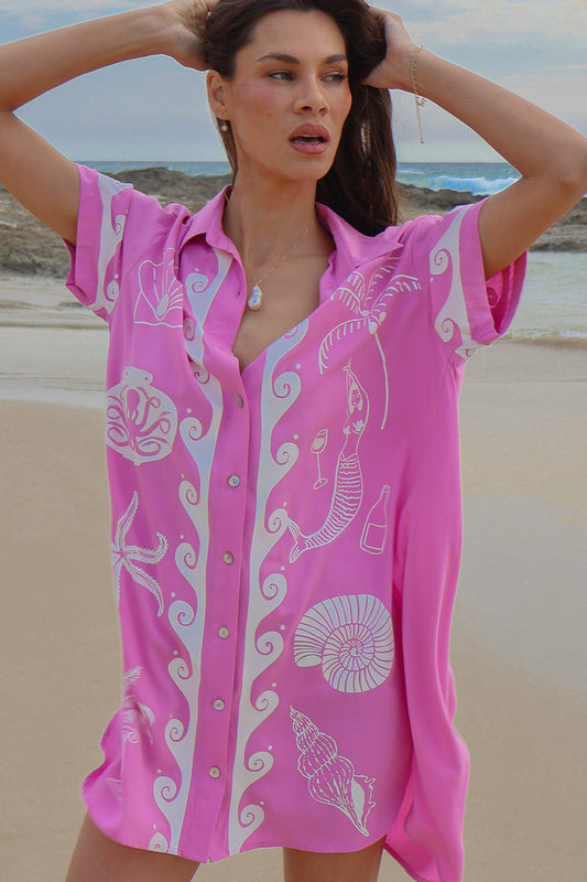 Ocean Club Shirt Dress Pink