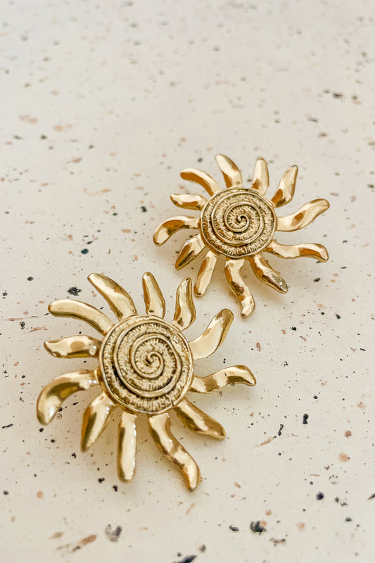 Gold Sun with Swirl Stud Earrings