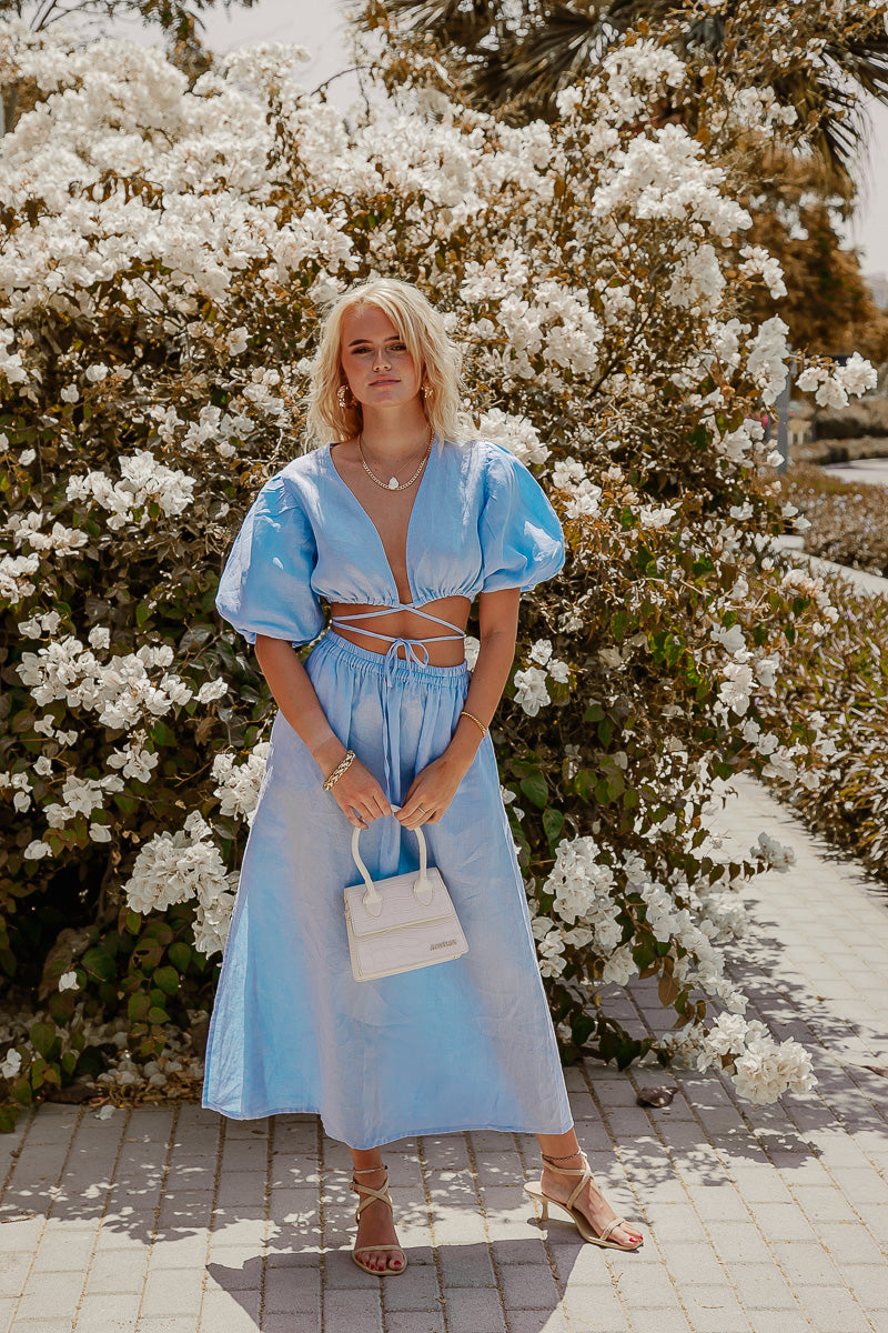 Maise Linen Maxi Skirt Sky Blue Extra Small