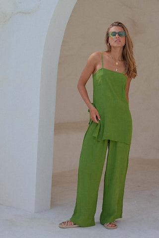 Panus Green Draw String Pants green elasticated waist trousers