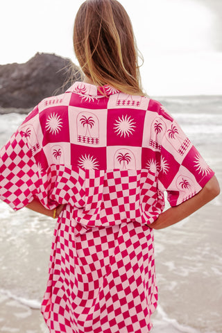 Palma Checkerboard Pink Shirt Dress oversized shirt dress