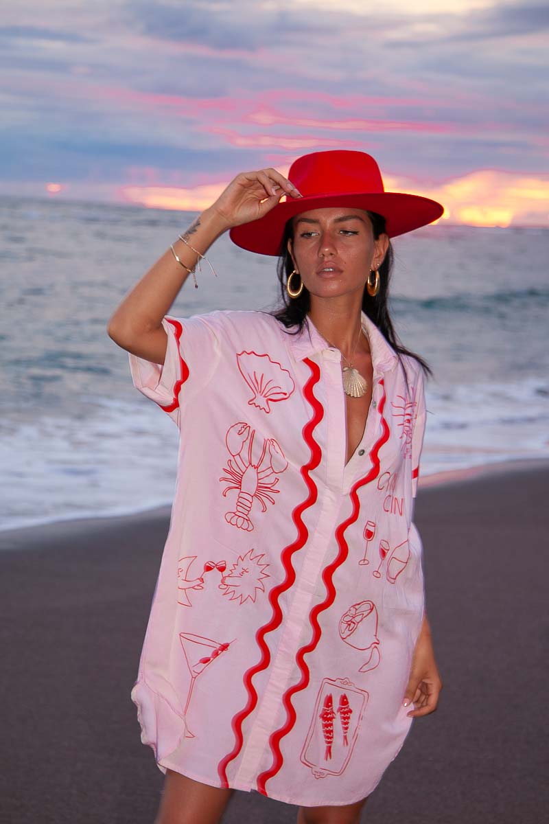 Wine Club Shirt Dress | Lobster print Shirt Dress XS/S Wine Club Shirt Dress | Lobster print Shirt Dress XS/S