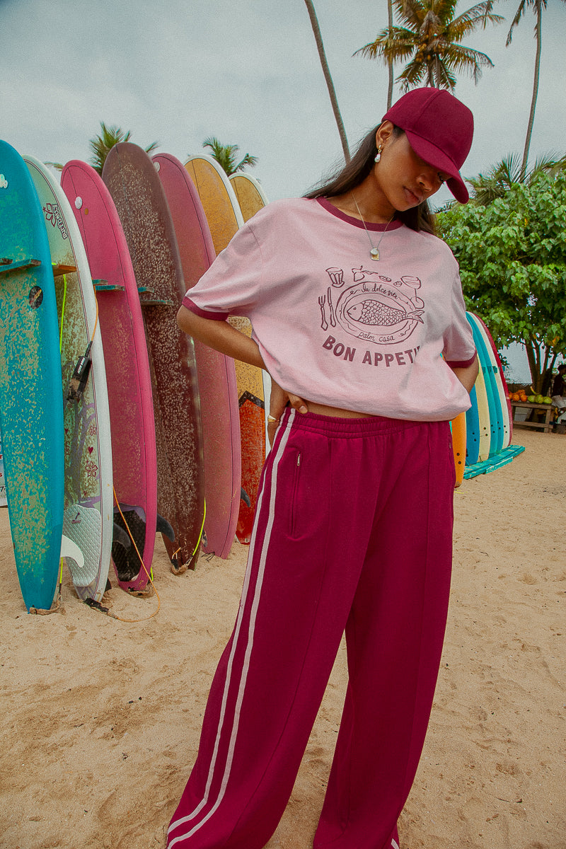 Stripe Track Pants- Burgandy