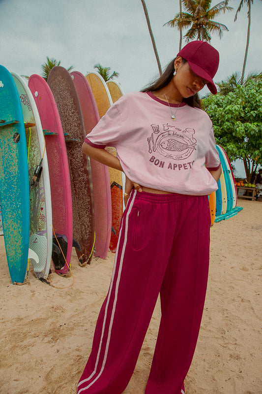 Stripe Track Pants- Burgandy