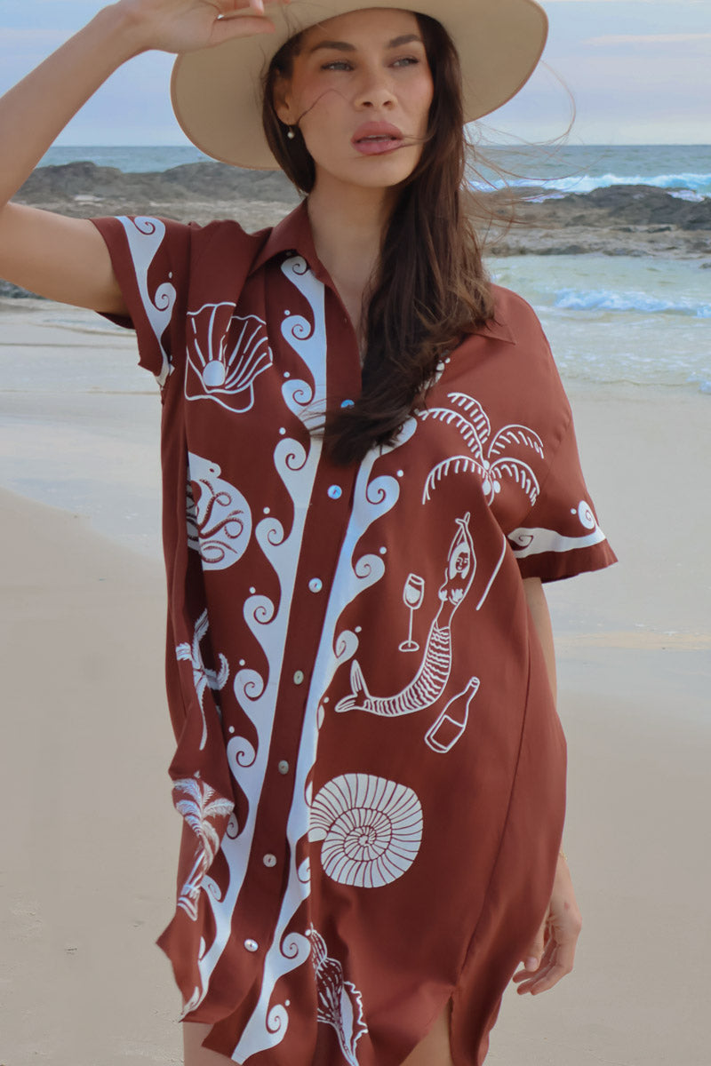 Ocean Club Shirt Dress Brown