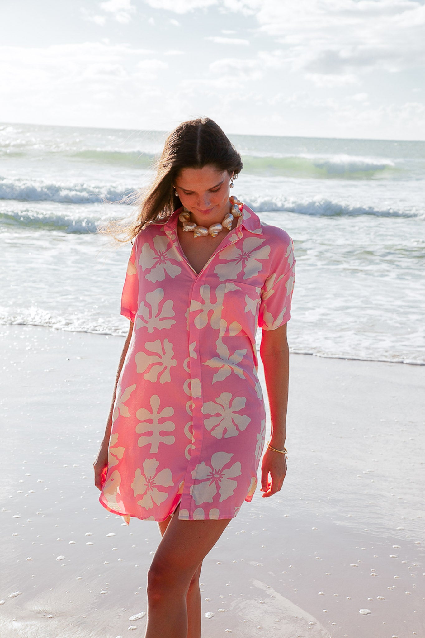 Hibiscus Pink Shirt Dress