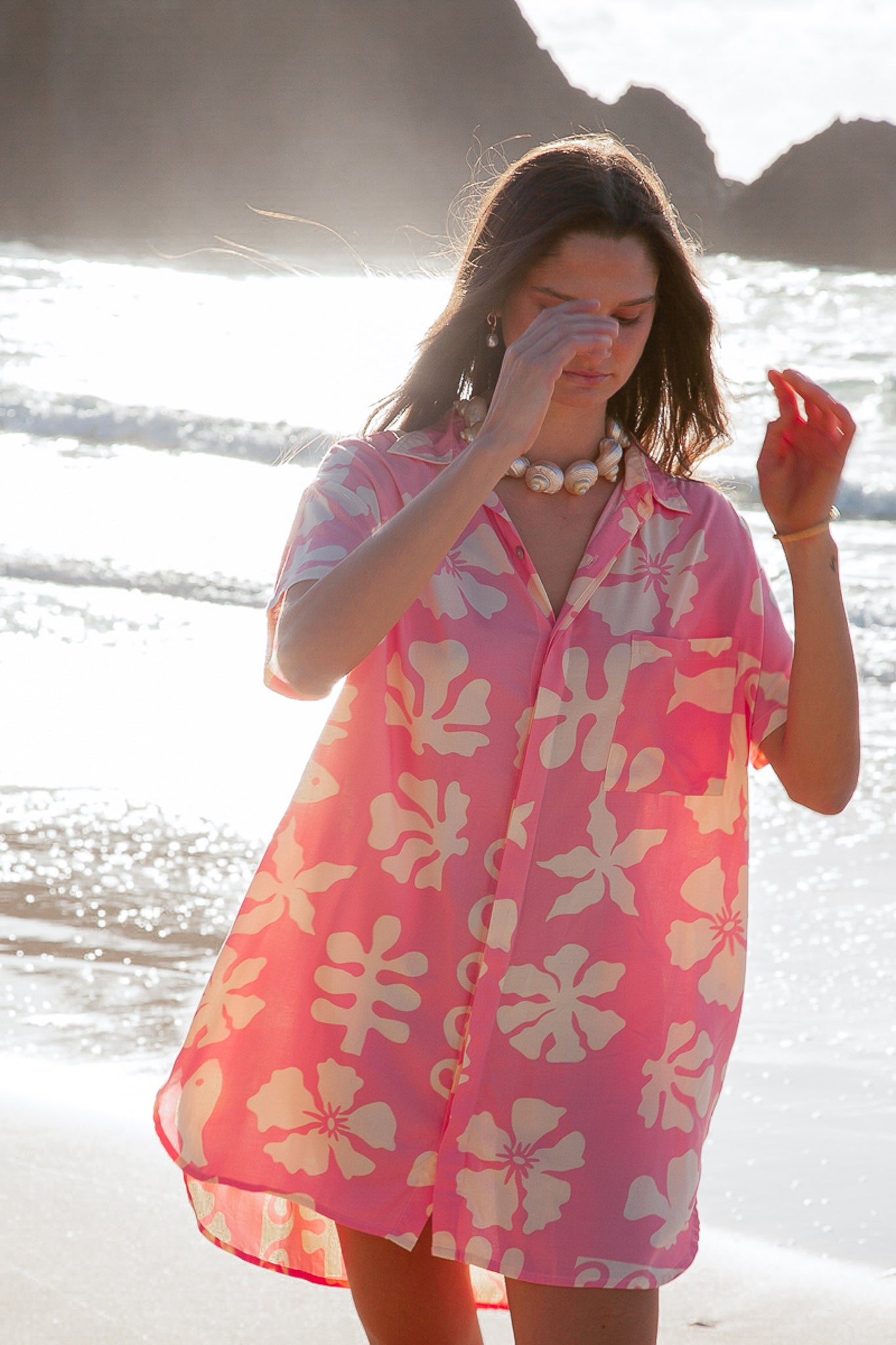 Hibiscus Pink Shirt Dress