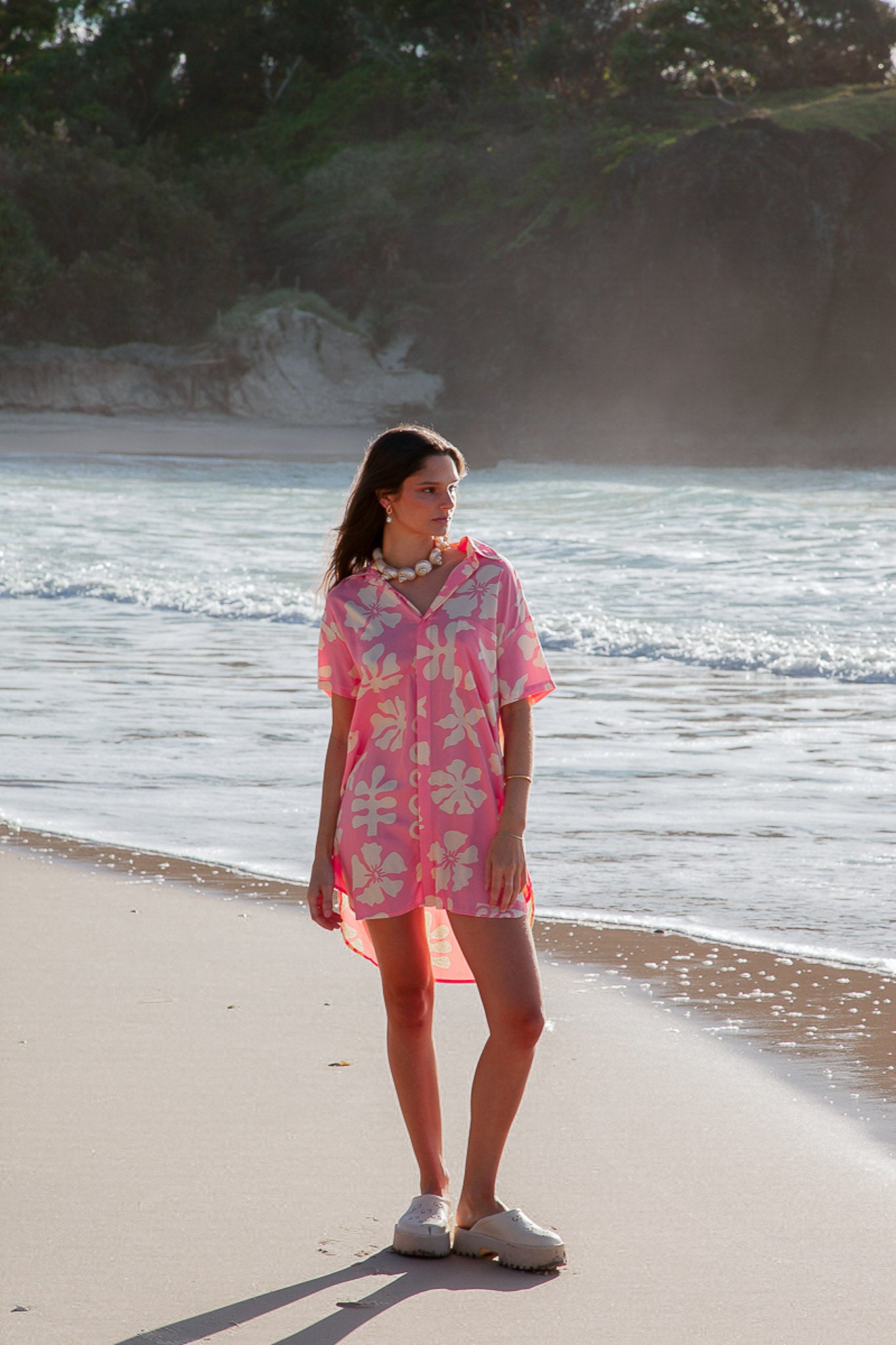 Hibiscus Pink Shirt Dress