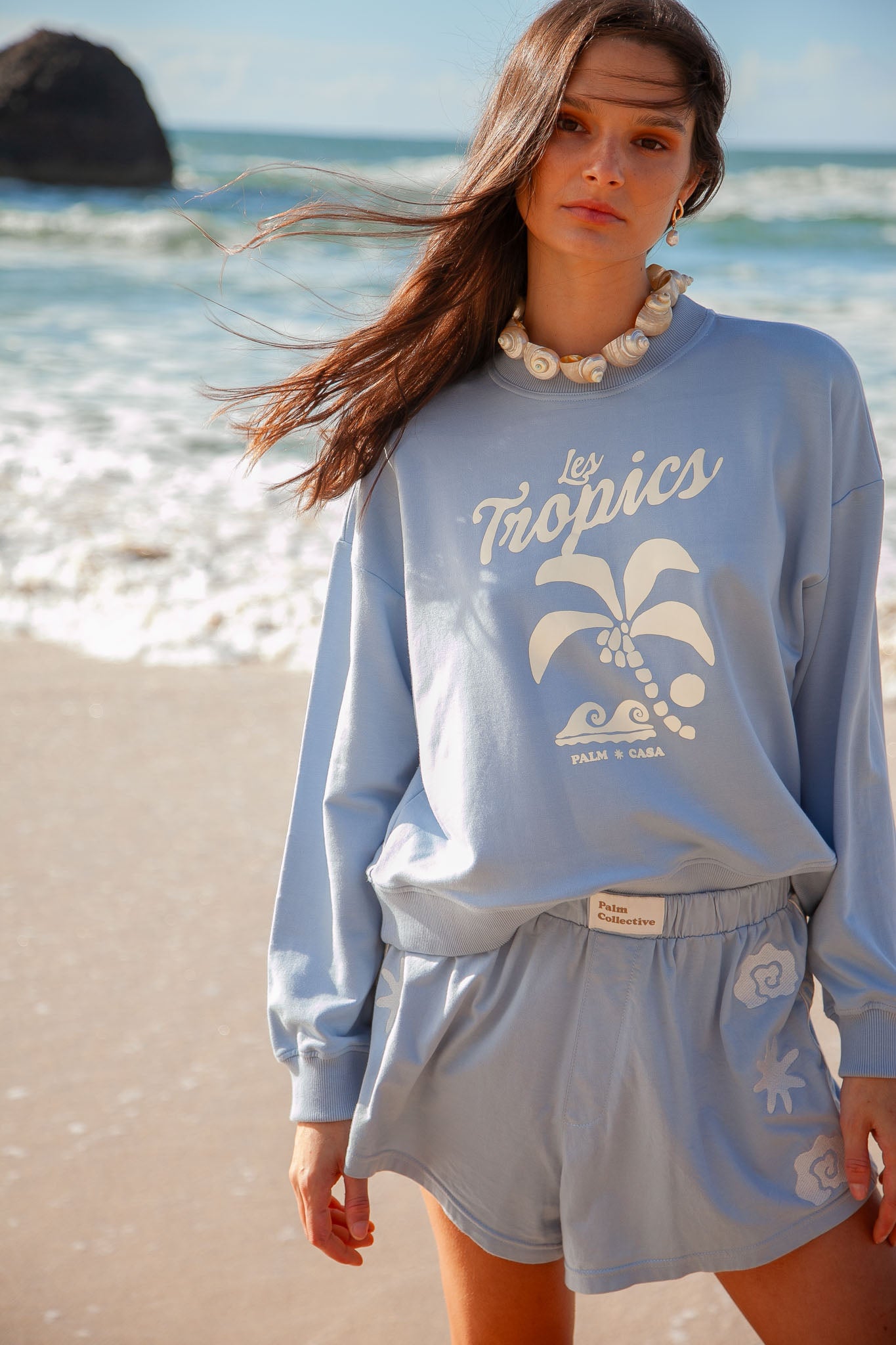 Palm Tropics Fleece Sweater - Blue