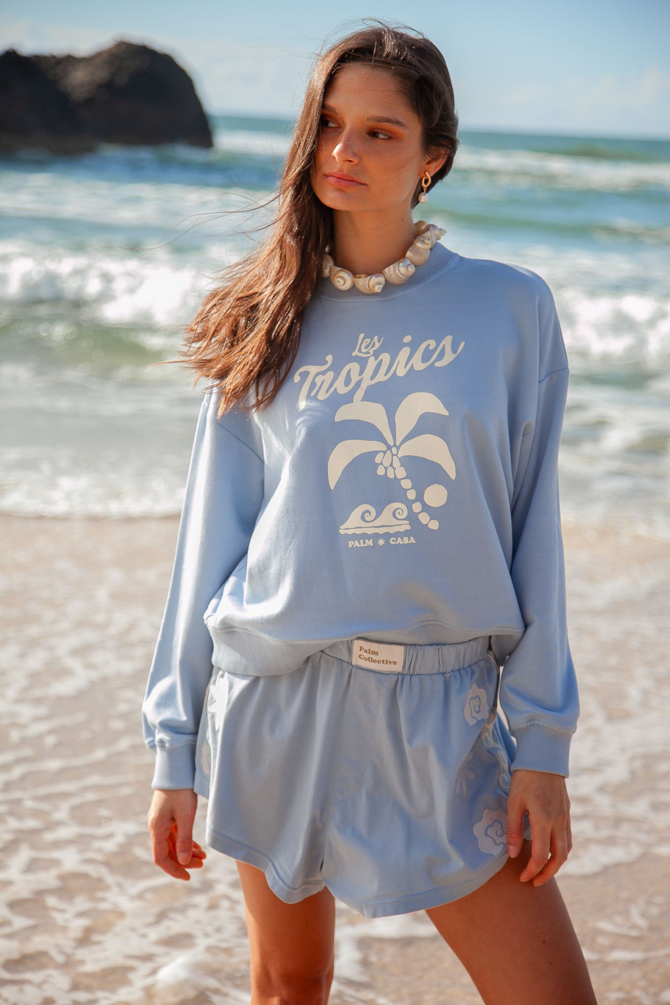 Palm Tropics Fleece Sweater - Blue