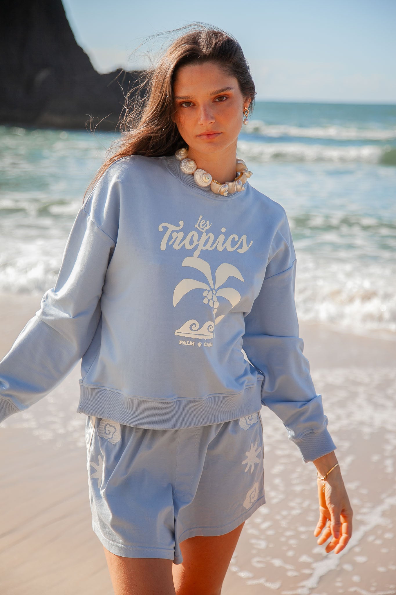 Palm Tropics Fleece Sweater - Blue