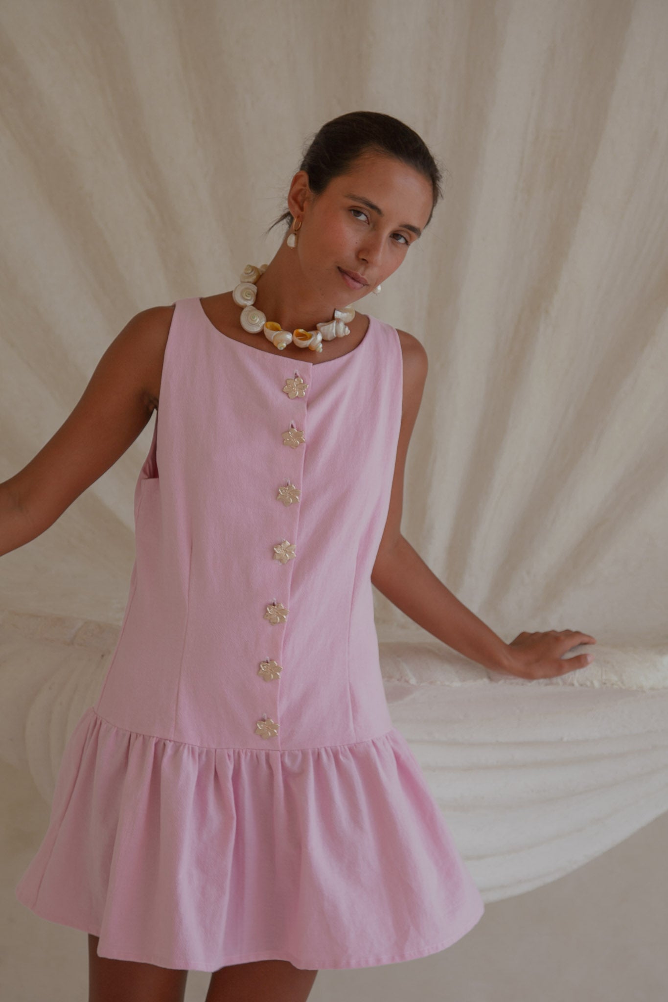 Lila Drop Waist Dress- Pink