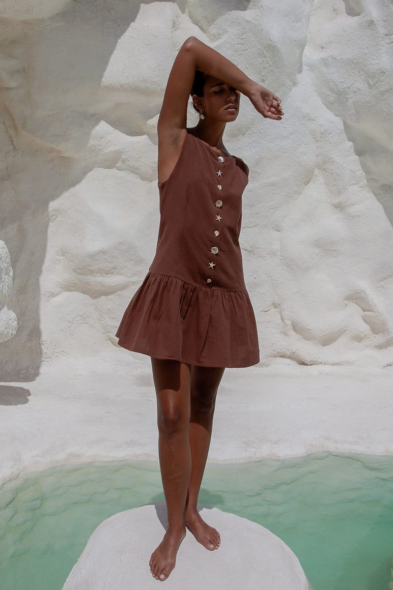 Lila Drop Waist Dress- Brown - WS Pack of 5
