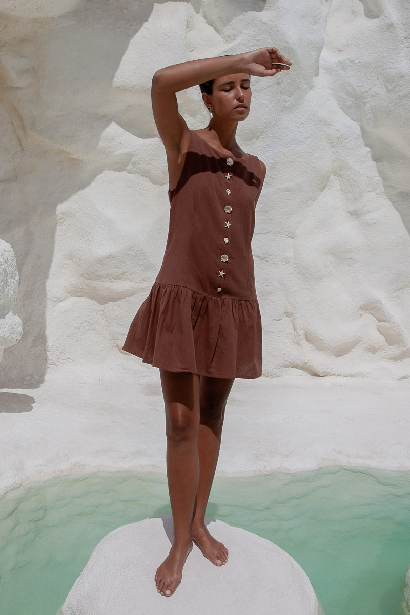 Lila Drop Waist Dress- Brown - WS Pack of 5