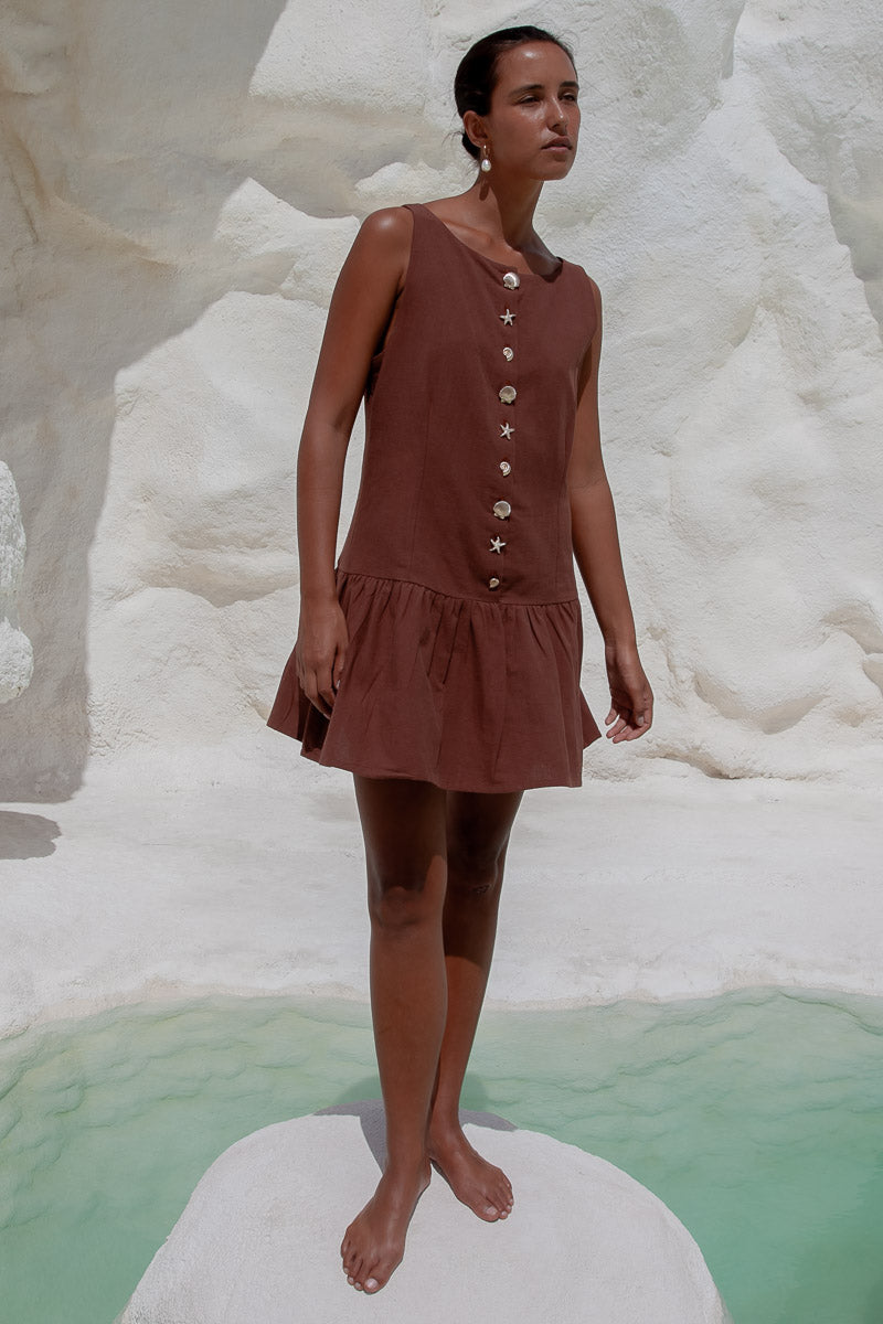 Lila Drop Waist Dress- Brown - WS Pack of 5