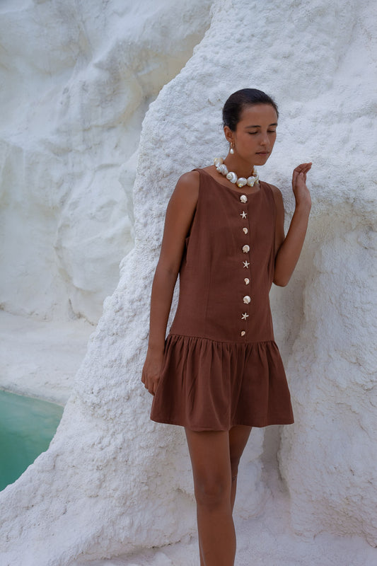 Lila Drop Waist Dress- Brown - WS Pack of 5