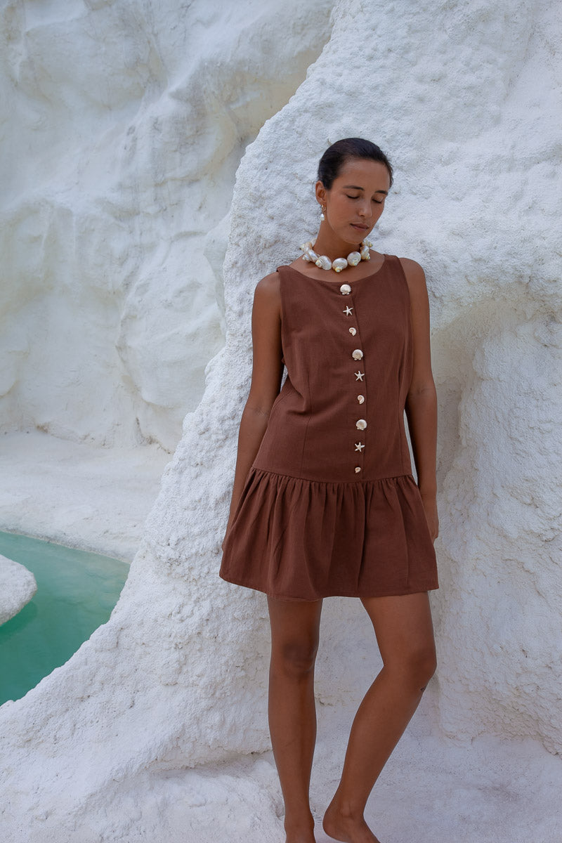 Lila Drop Waist Dress- Brown - WS Pack of 5
