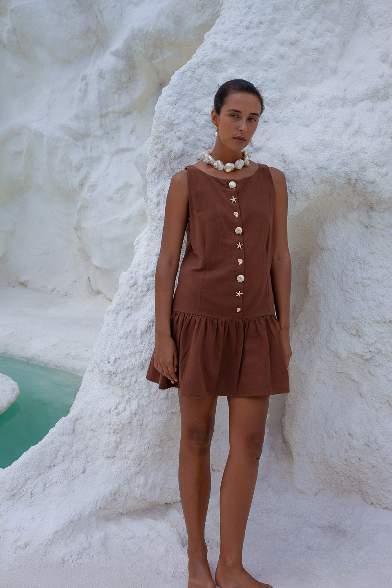 Lila Drop Waist Dress- Brown - WS Pack of 5