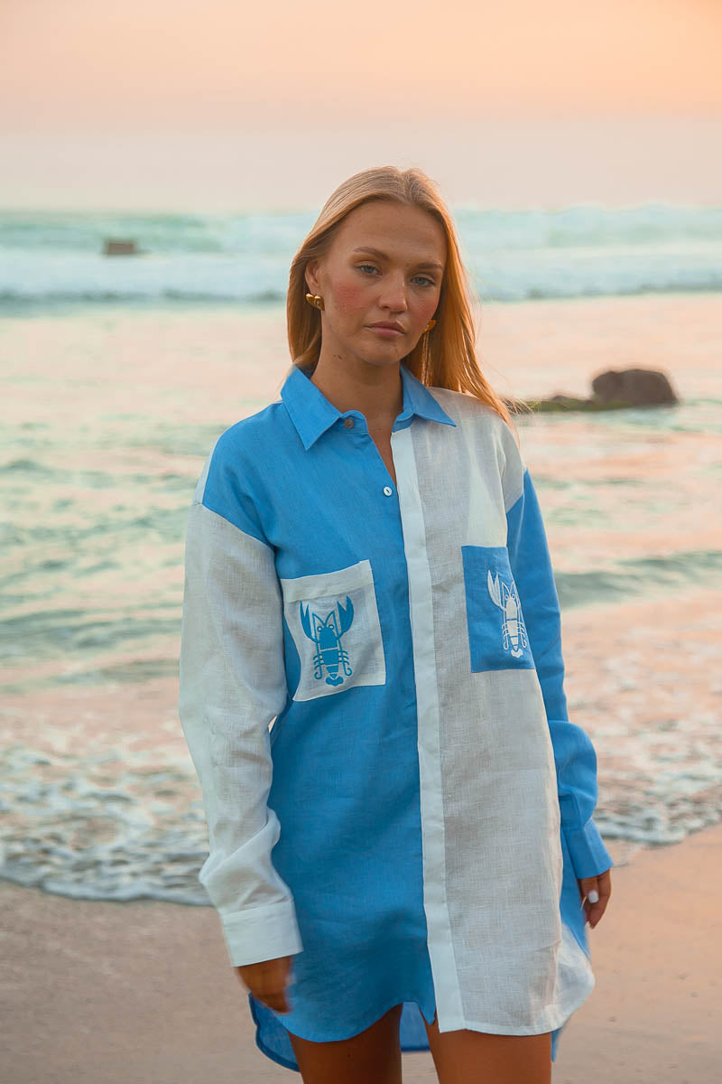 Lobster Linen Dress - Long Sleeve