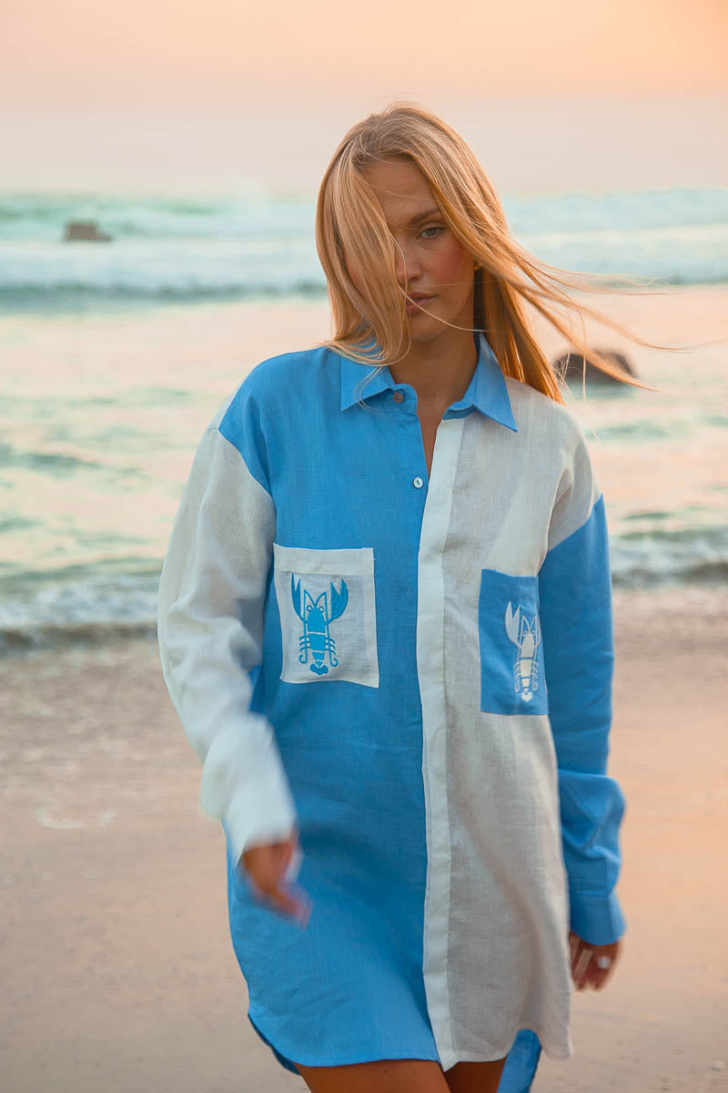 Lobster Linen Dress - Long Sleeve