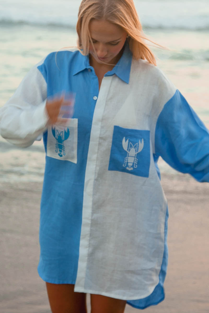 Lobster Linen Dress - Long Sleeve
