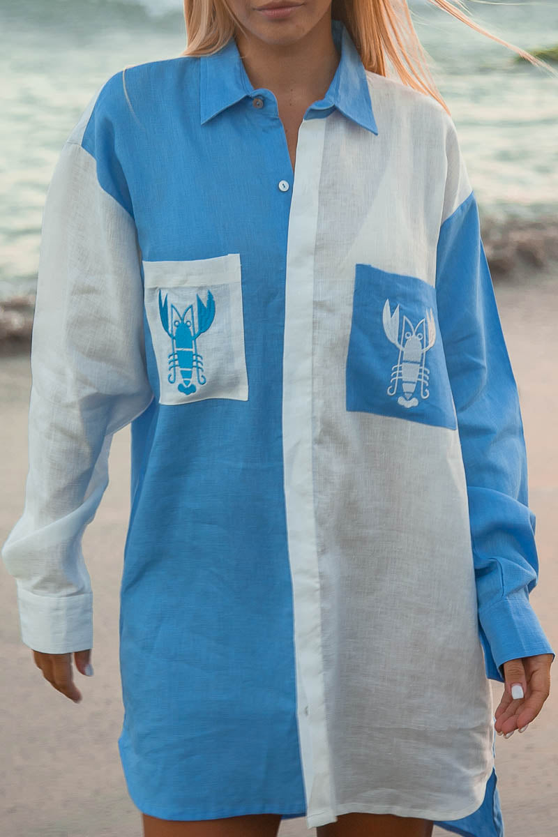 Lobster Linen Dress - Long Sleeve