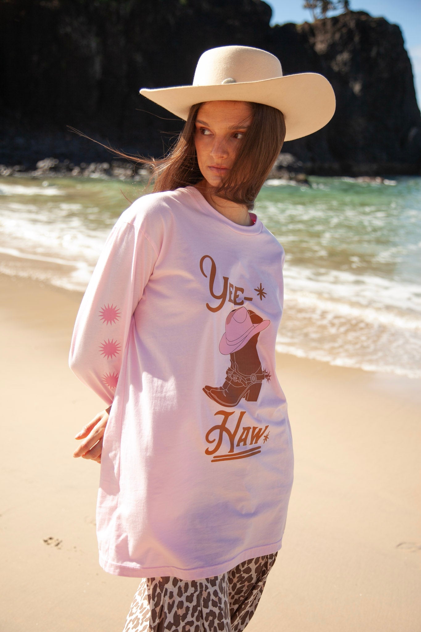 Yeehaw T-Shirt | Pink - Long Sleeve