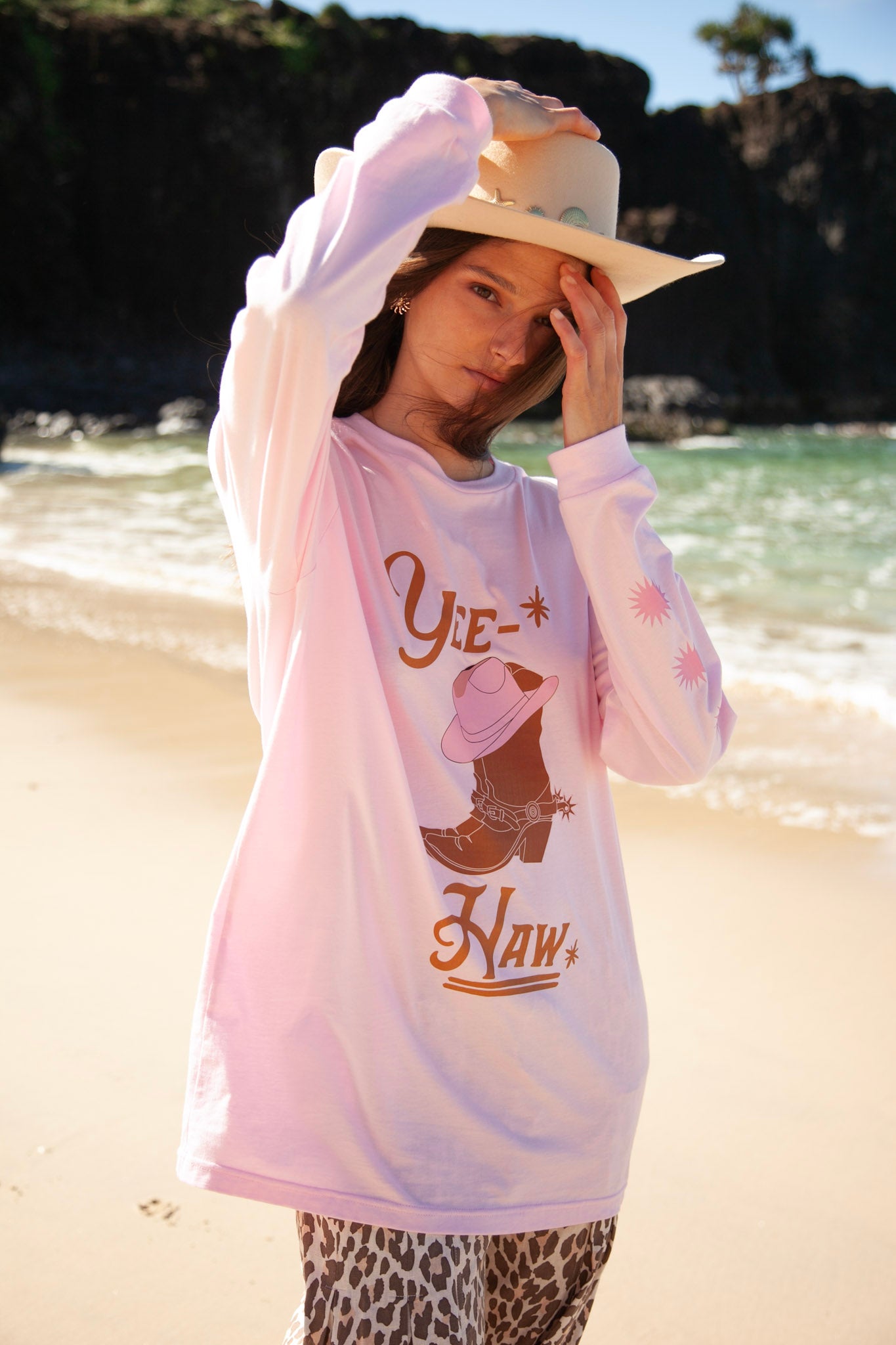 Yeehaw T-Shirt | Pink - Long Sleeve