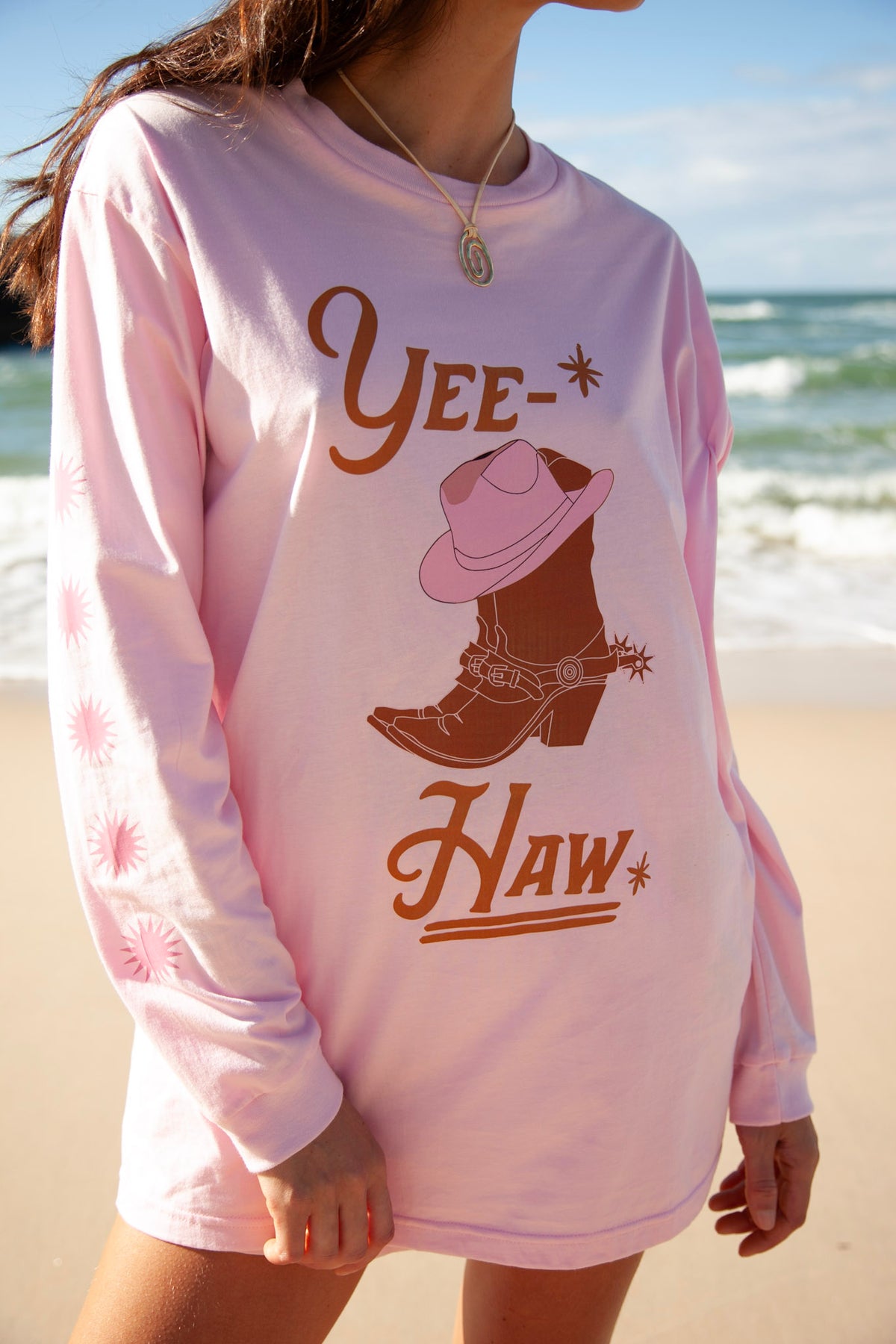Yeehaw T-Shirt | Pink - Long Sleeve