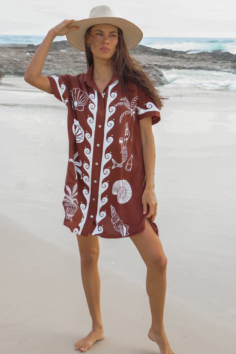 Ocean Club Shirt Dress Brown
