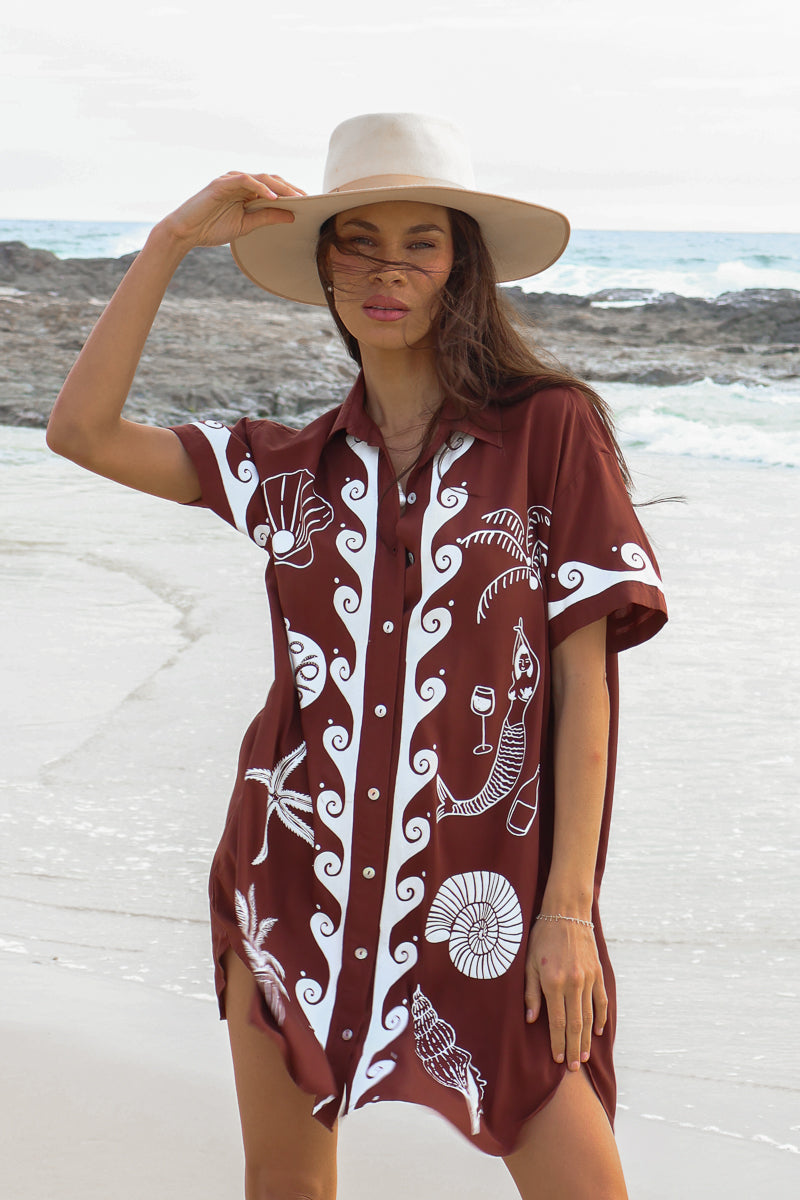Ocean Club Shirt Dress Brown