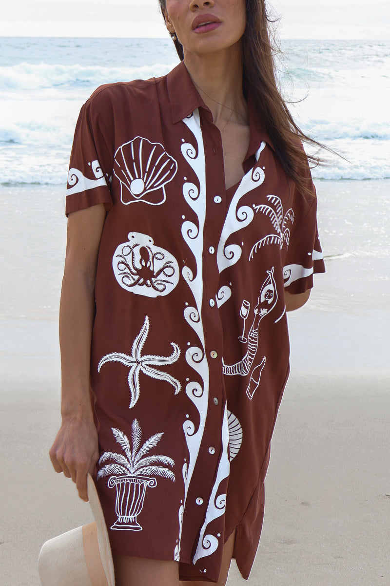 Ocean Club Shirt Dress Brown