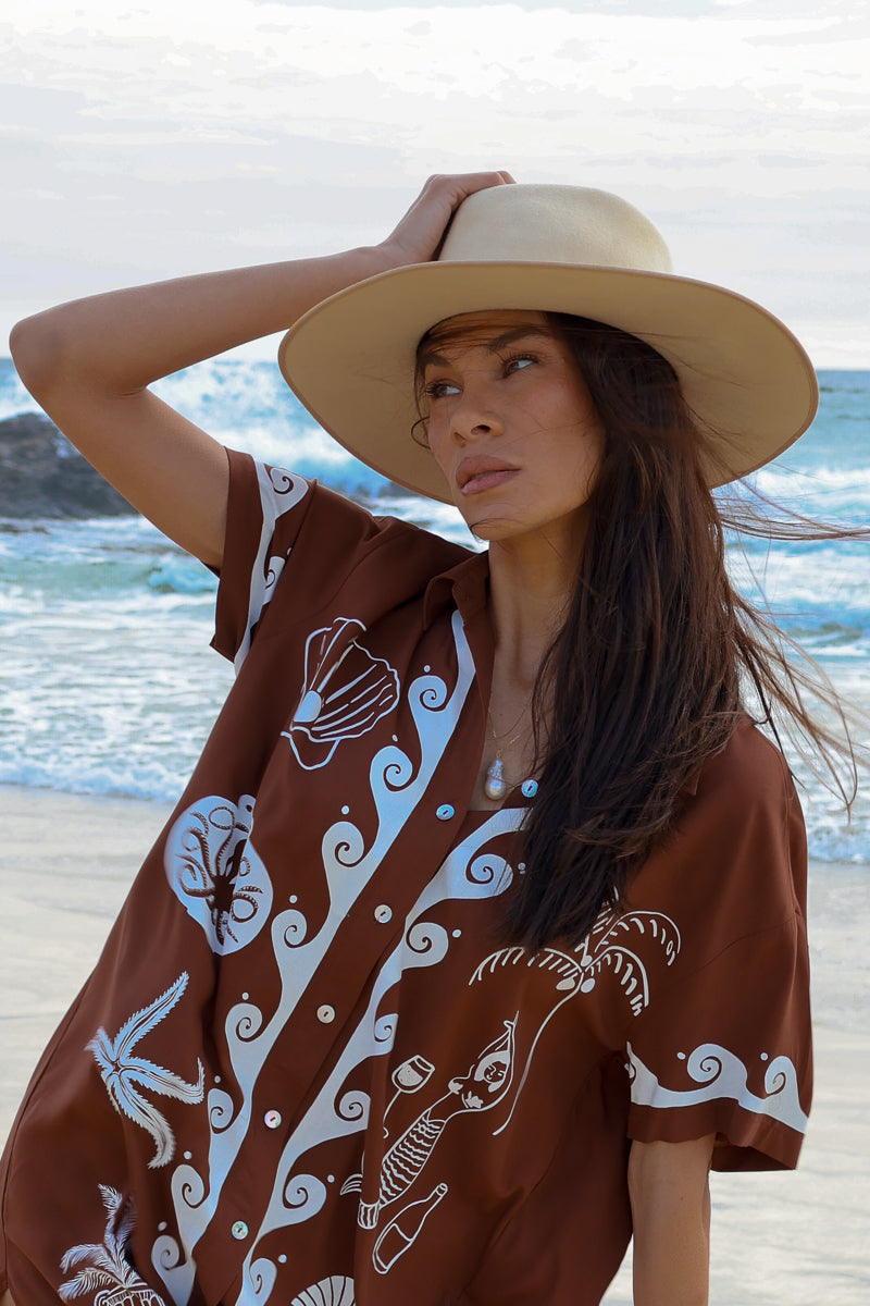 Ocean Club Shirt Dress Brown