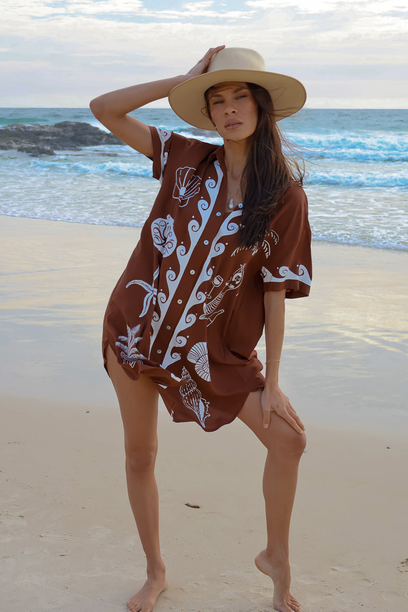 Ocean Club Shirt Dress Brown