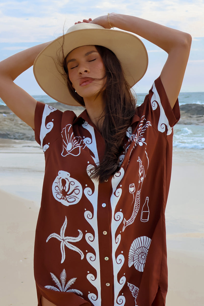 Ocean Club Shirt Dress Brown