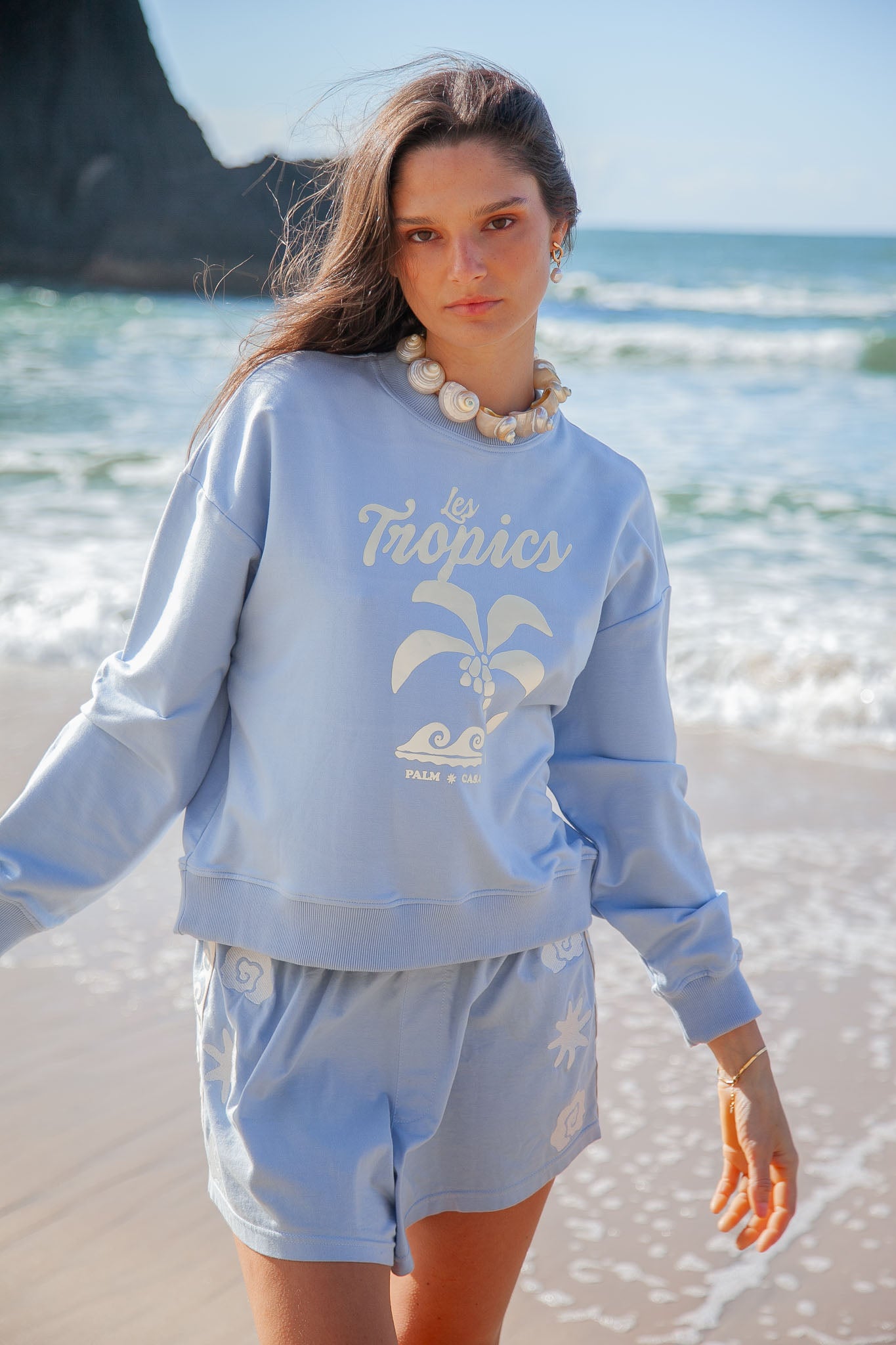 Palm Tropics Fleece Sweater - Blue