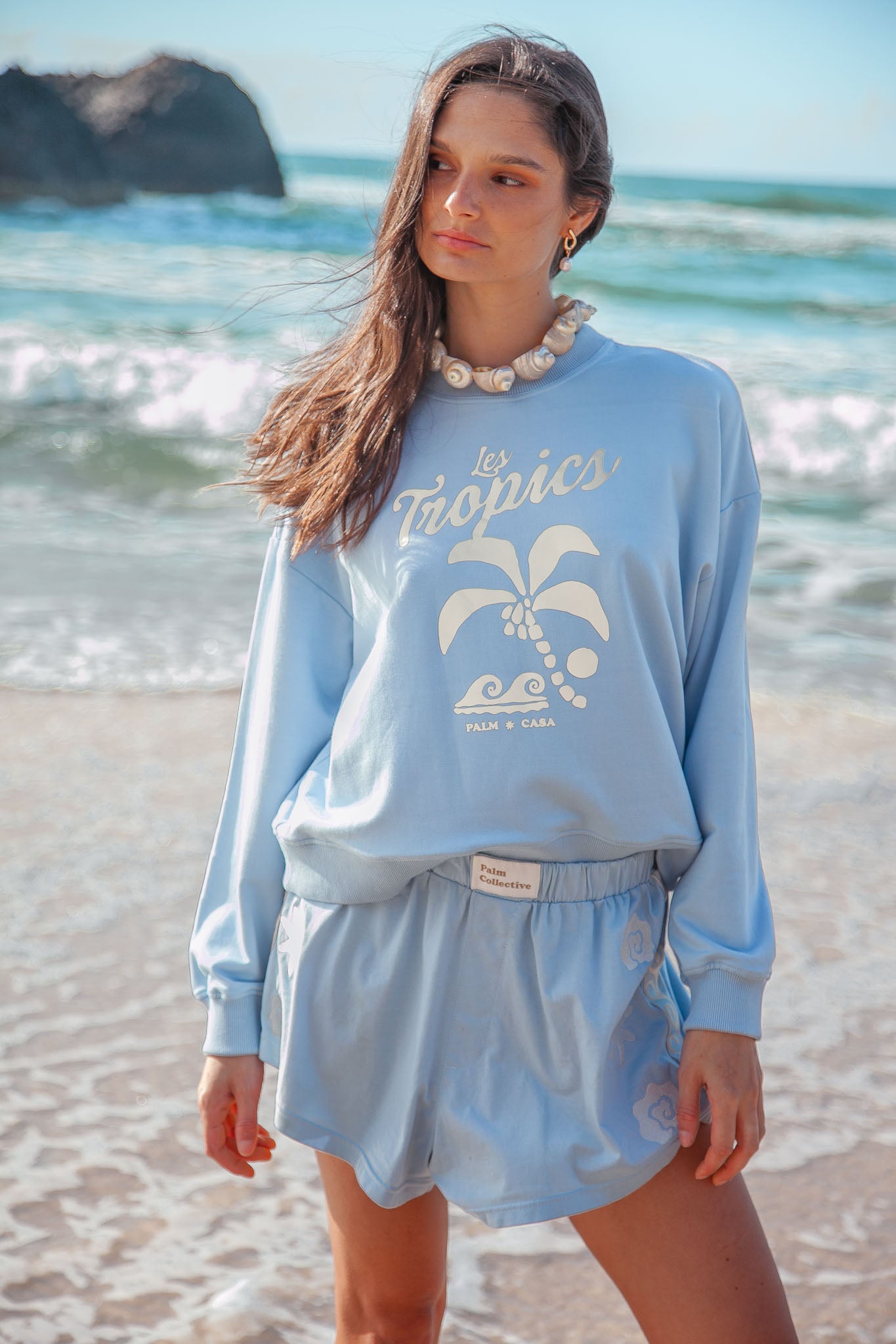 Palm Tropics Fleece Sweater - Blue