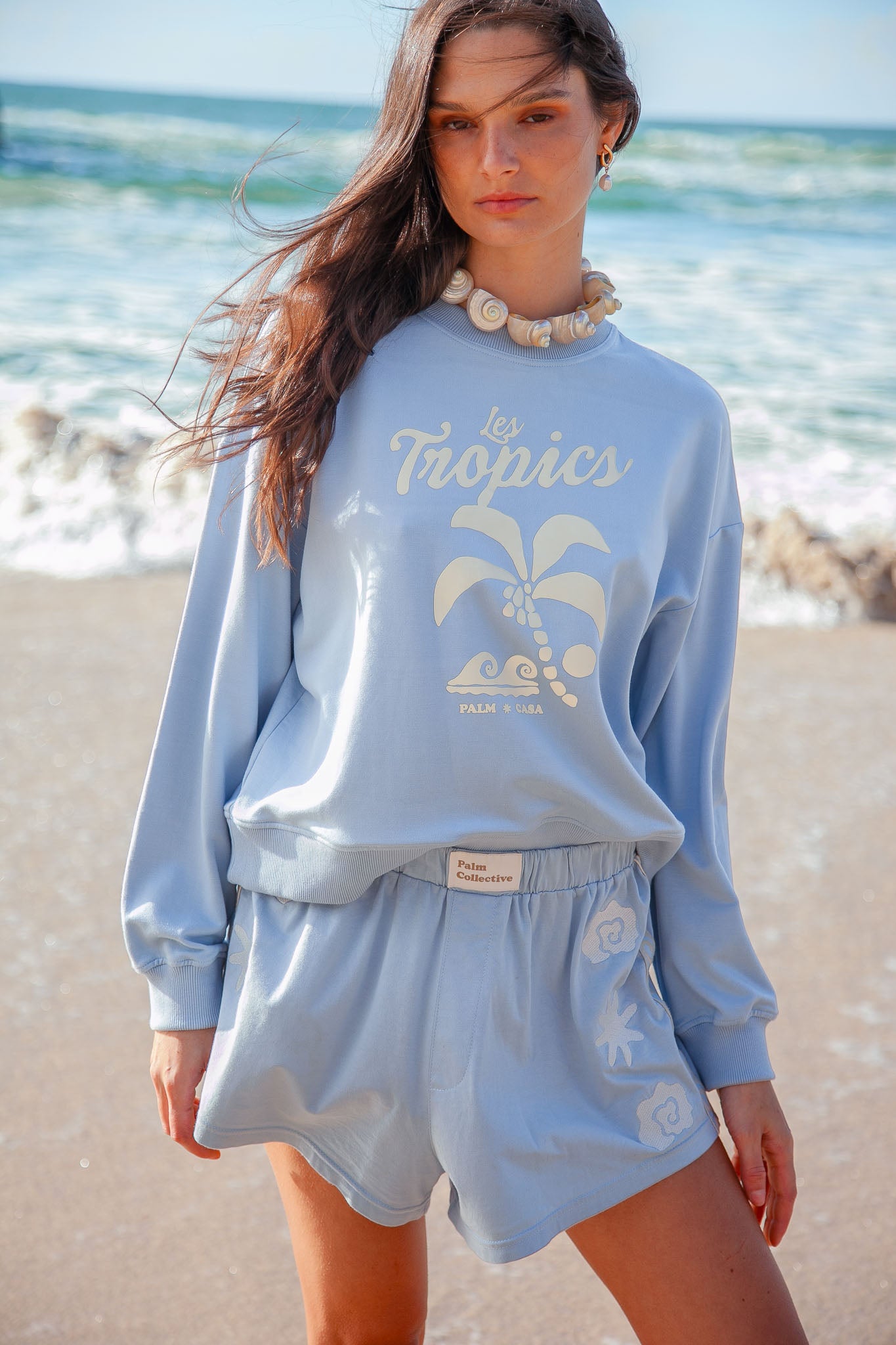 Palm Tropics Fleece Sweater - Blue