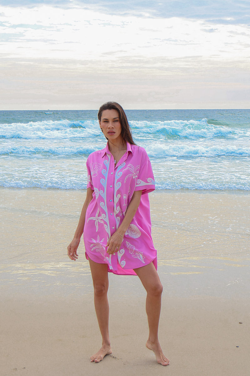 Ocean Club Shirt Dress Pink