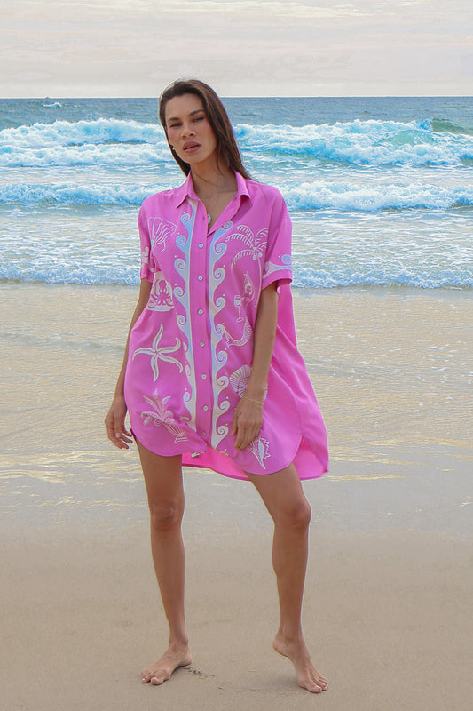 Ocean Club Shirt Dress Pink