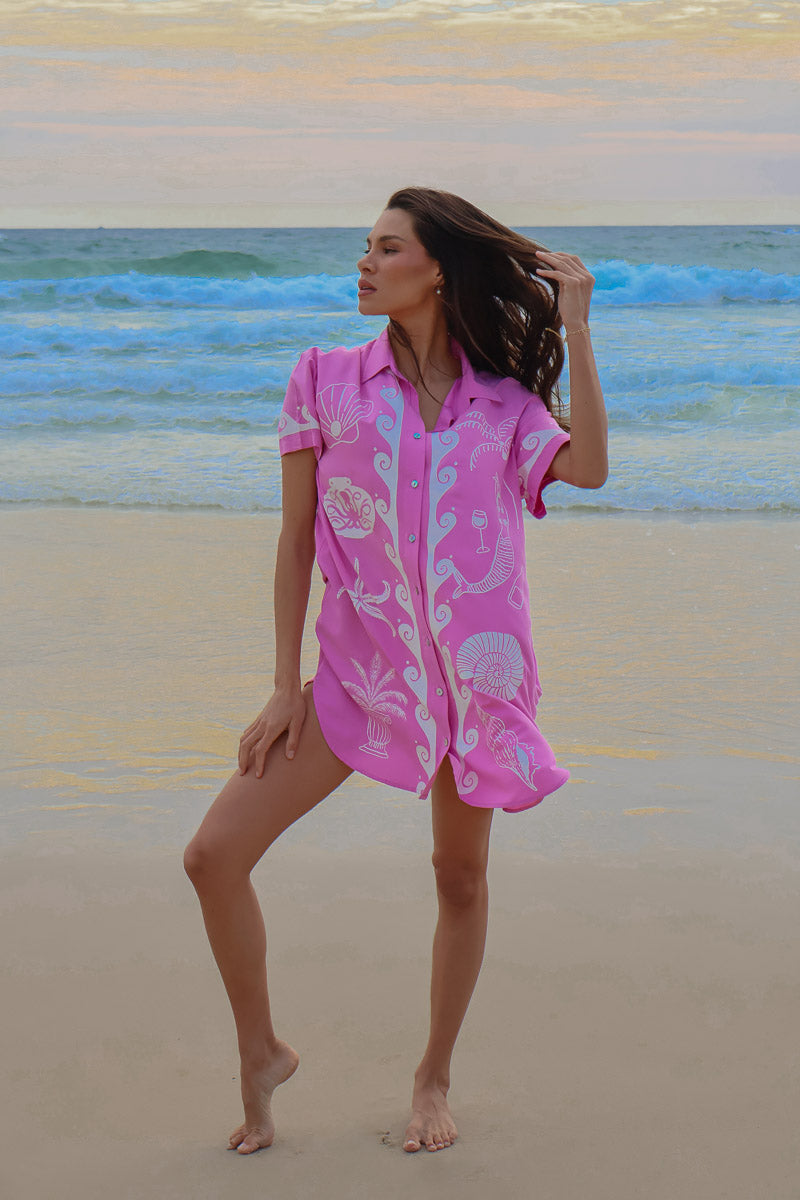 Ocean Club Shirt Dress Pink