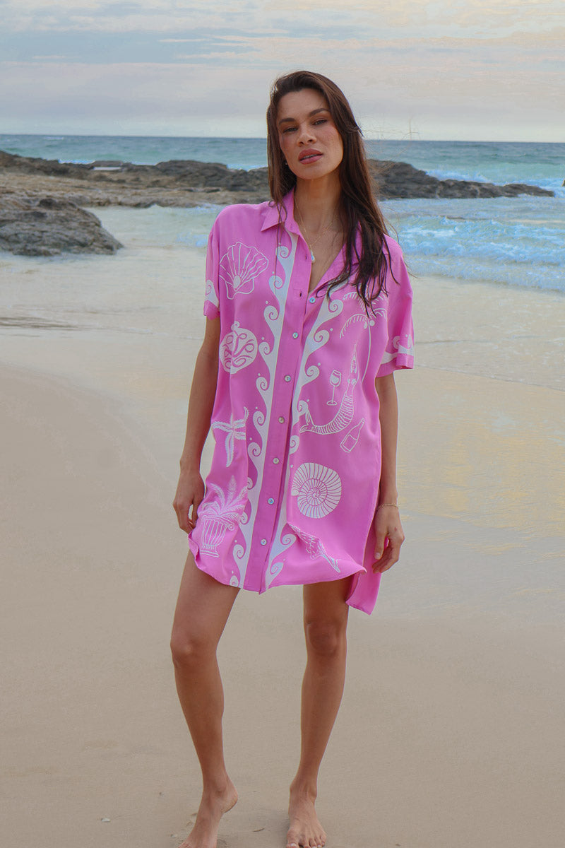 Ocean Club Shirt Dress Pink