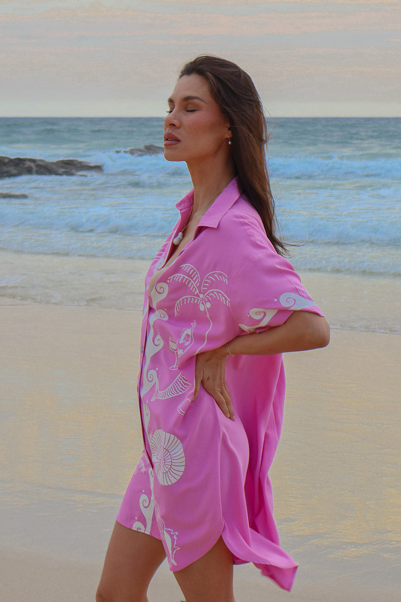 Ocean Club Shirt Dress Pink