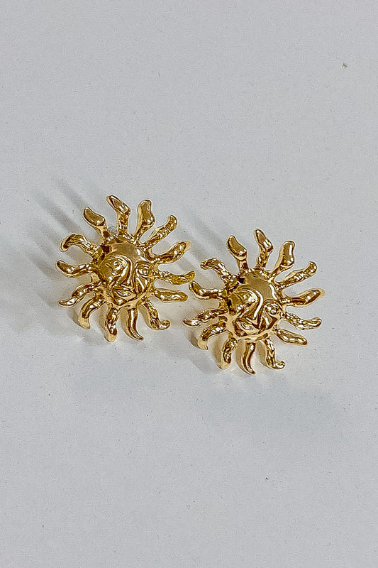 Gold Sun with Face Stud  Earrings